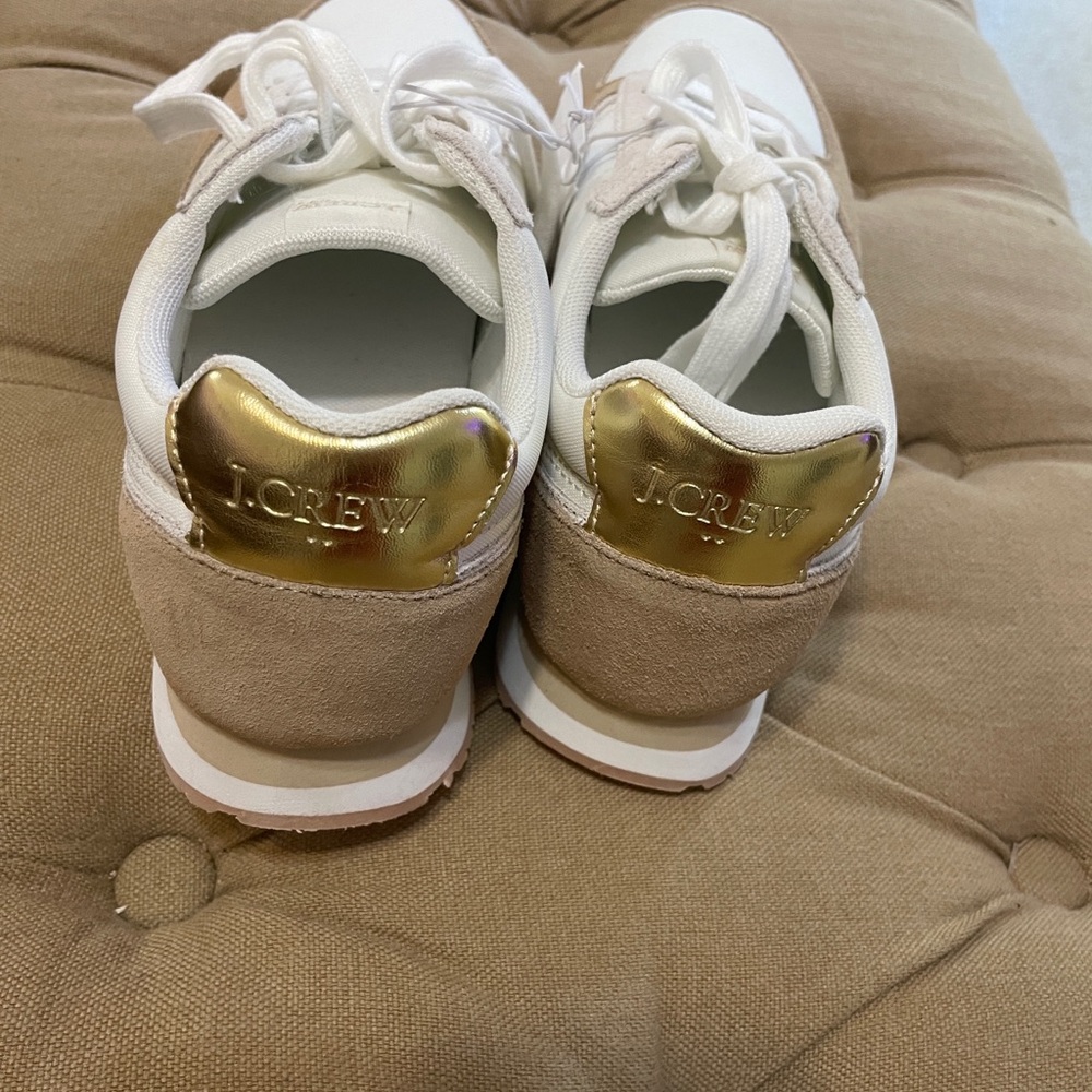 J. Crew White and Gold Casual Sneakers